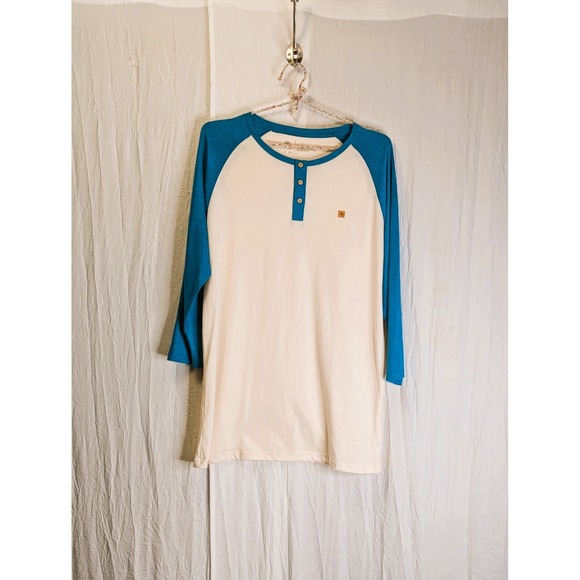 Treeblend Other - TreeBlend Classic Henley 3/4 Sleeves Teal & Ivory L Ethical Manufacturing